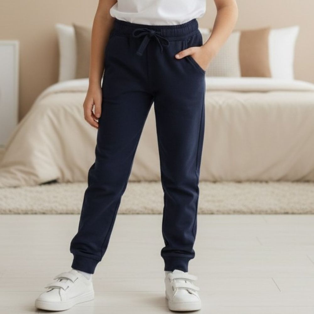 Изображение товара Спортивные брюки SoloWay 110 для мальчиков и девочек футболка карманы высокая посадка синяя Изображение товара Спортивные брюки SoloWay 110 для мальчиков и девочек футболка карманы высокая посадка синяя