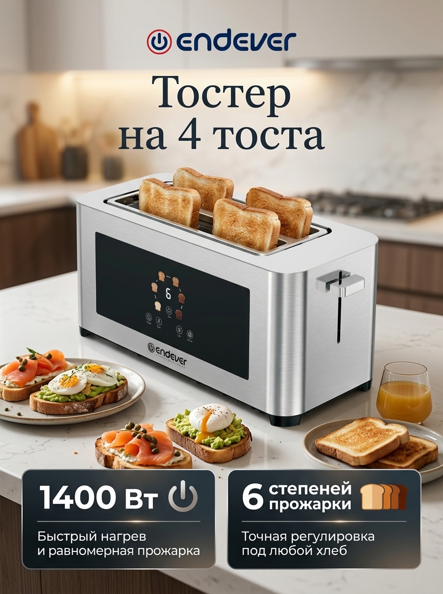 Тостер электрический ENDEVER Skyline ST-131 - фото 1