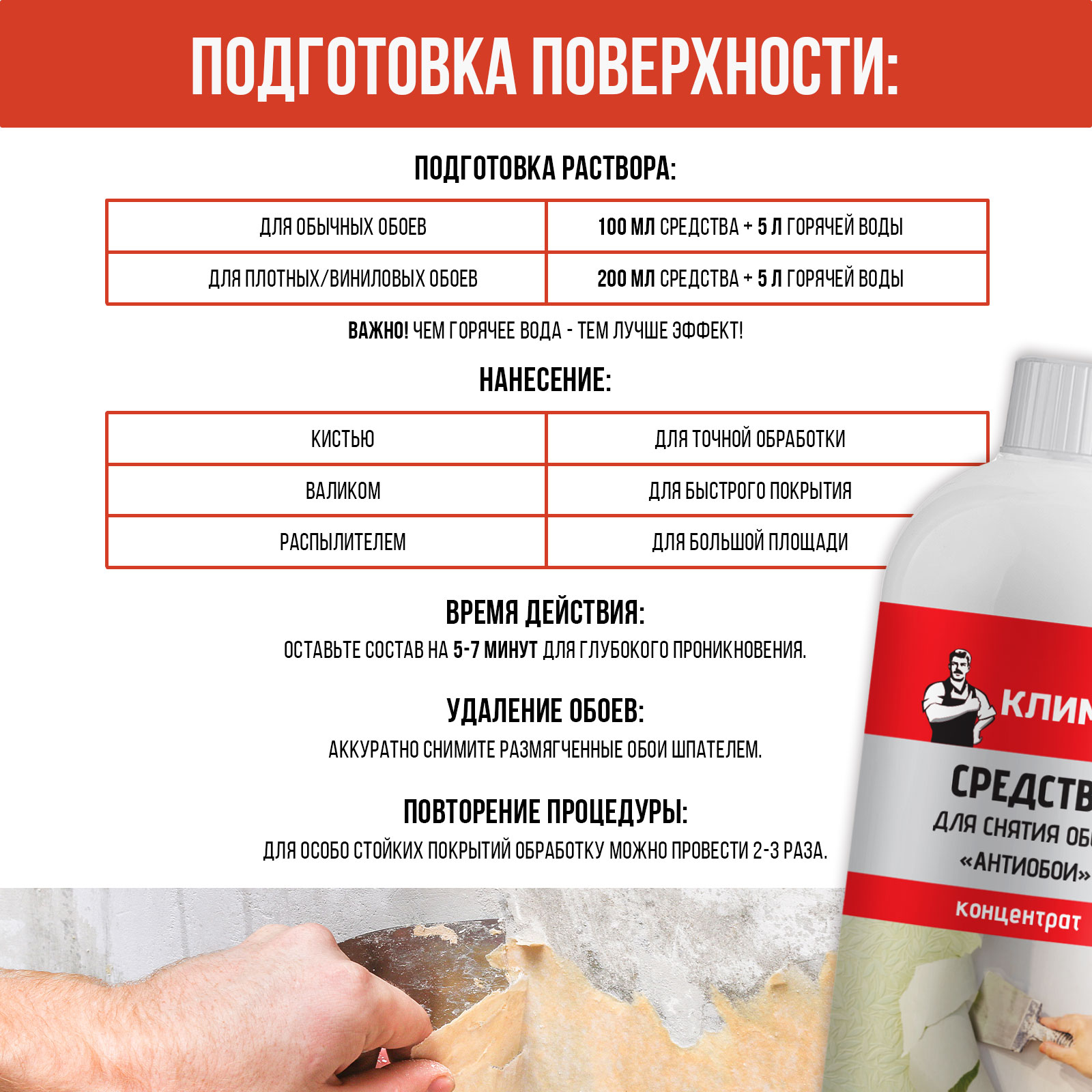 Концентрат КЛИМЫЧ для удаления обоев и клея со стен - фото 6
