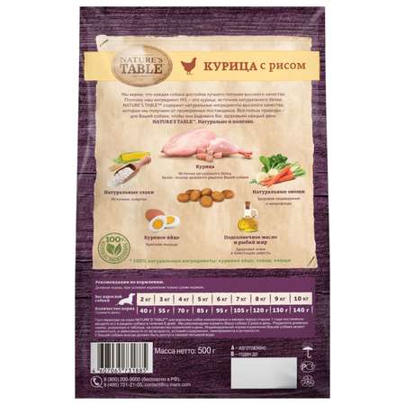 Корм для собак Natures Table для мелких пород курица с рисом сухой 500г