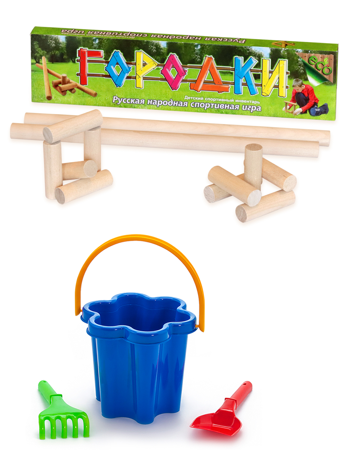 Набор игр ТЕБЕ ИГРУШКА Городки 49 см + Цветок 3 в 1 - фото 1