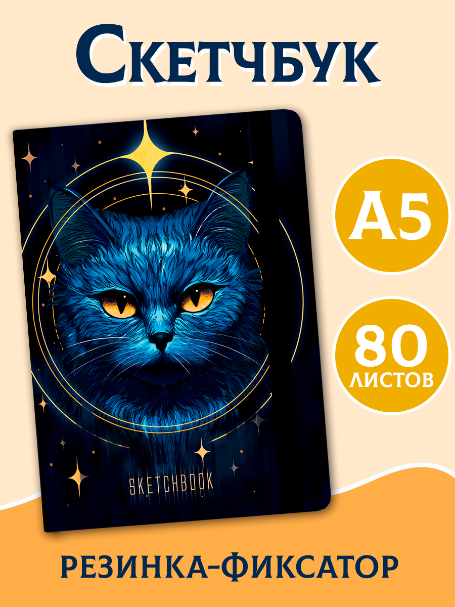 Скетчбук Проф-Пресс блокнот на резинке. Кот. А5 80 лист. 1 шт. - фото 1