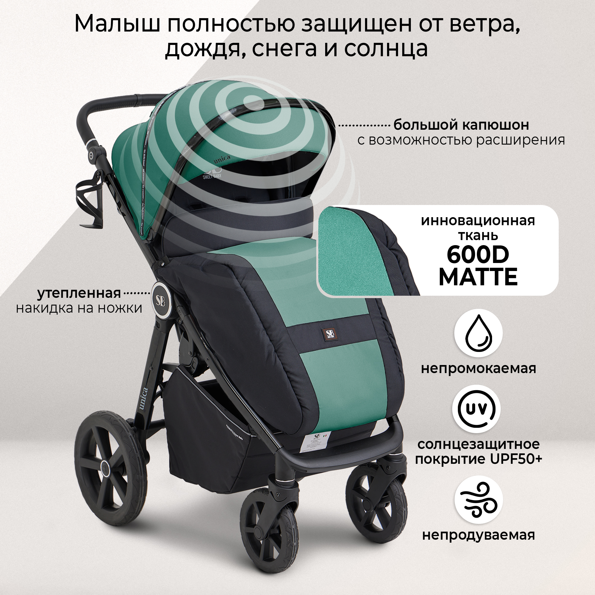Коляска прогулочная Sweet Baby Unica Dark Green - фото 3