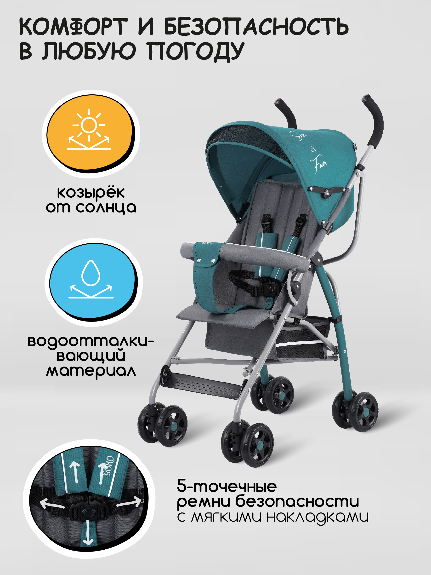 Коляска прогулочная Indigo Bono морская волна - фото 3