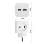 Разветвитель электрический ЭРА SP-2-USB-W на 2 розетки 2xUSB-А: 2.4А/5В без заземления 10А Белый