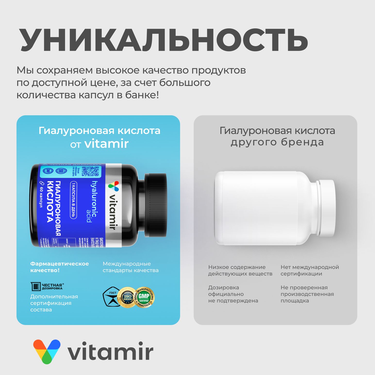 Гиалуроновая кислота 150 мг VITAMIR для увлажнения кожи и здоровья суставов 60 капсул - фото 4