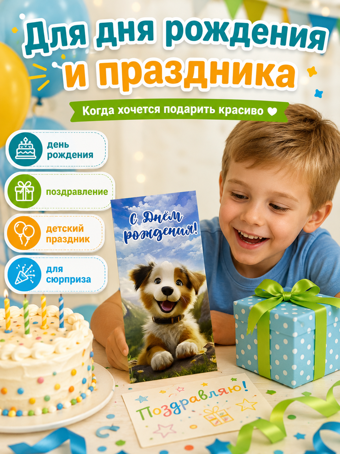 Конверты для денег детские Филькина Грамота С днём рождения со щенком 10 шт - фото 4