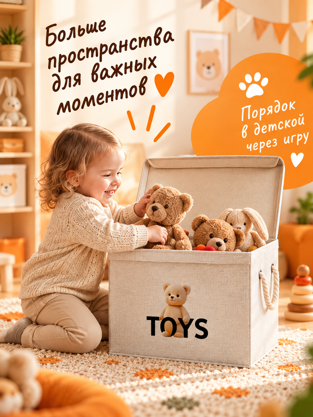 Корзина для хранения игрушек WELHOME Медведь 48 л, 46×30×35 см - фото 8
