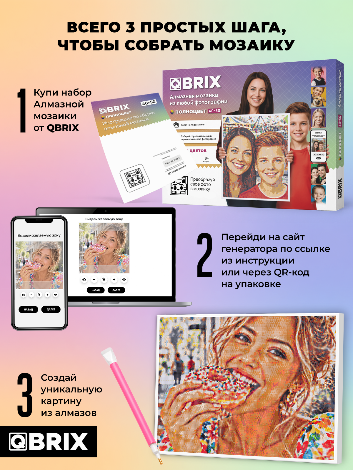 Алмазная мозаика QBRIX Полноцвет 40×50 - фото 3