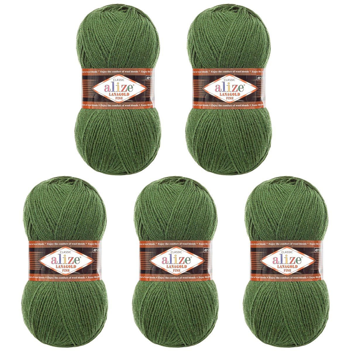 Пряжа Alize полушерстяная мягкая теплая Lanagold fine 100 г 390 м 5 мотков 118 зеленая трава - фото 6