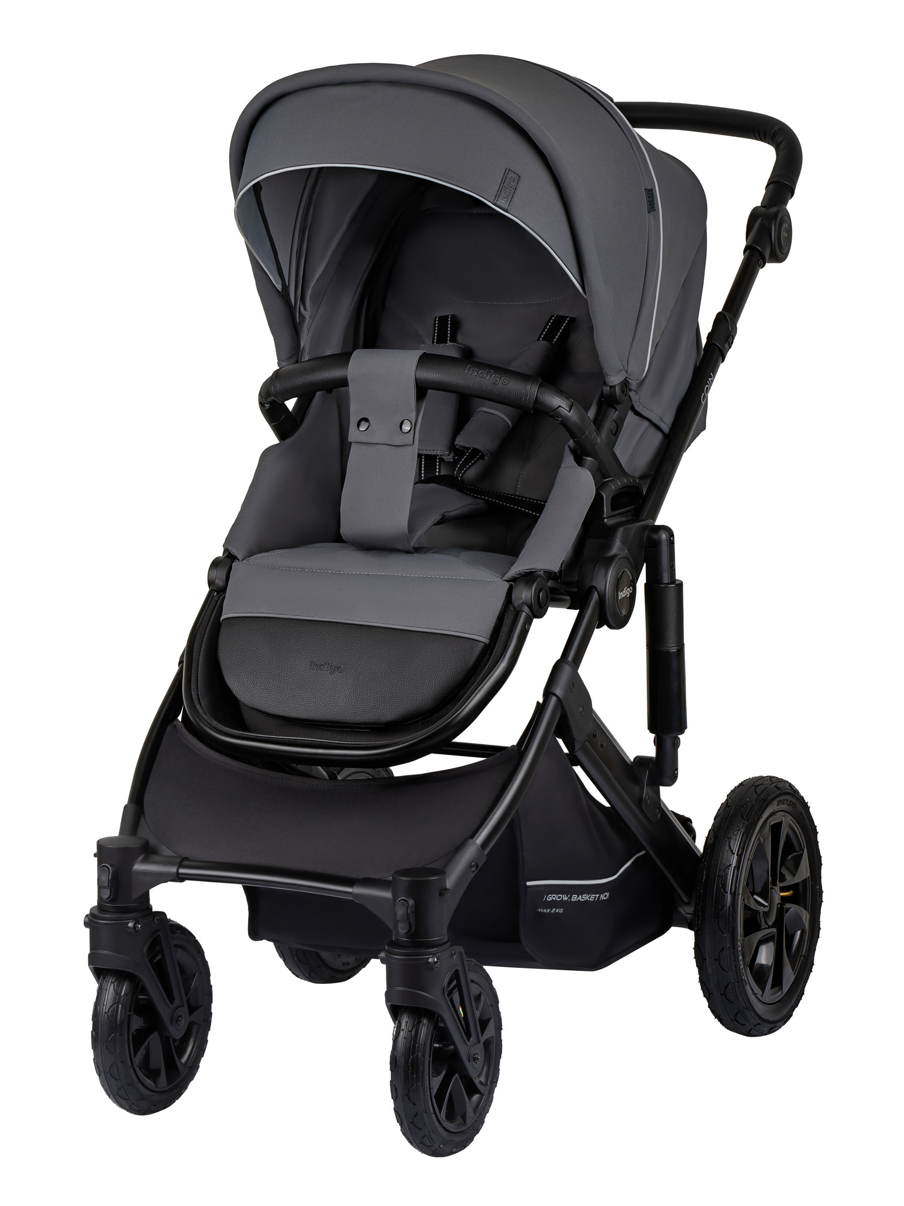 Коляска 2в1 Indigo Coin темно-серый - фото 2