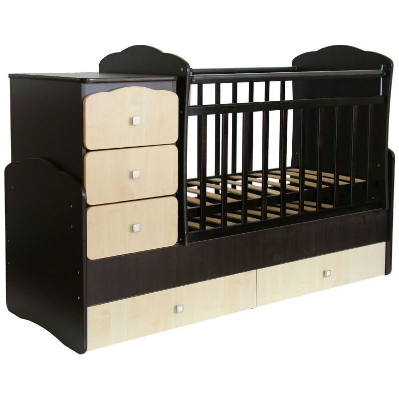 Детская кроватка Фея, поперечный маятник (бежевый, венге) - фото 1