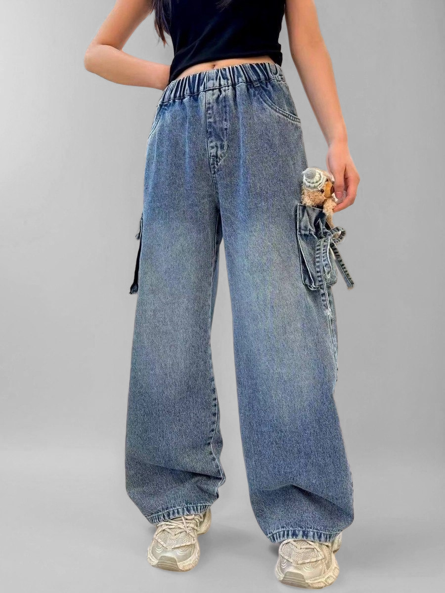 Джинсы iUkoworld Джинсы багги на резинке с карманами - фото 1