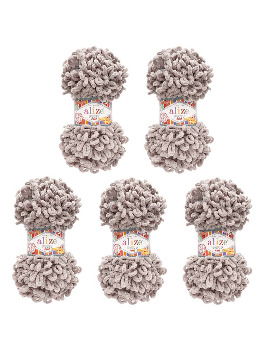 Пряжа для вязания Alize puffy fine 100 г 14.5 м микрополиэстер фантазийная мягкая 268 голубь 5 мотков - фото 6