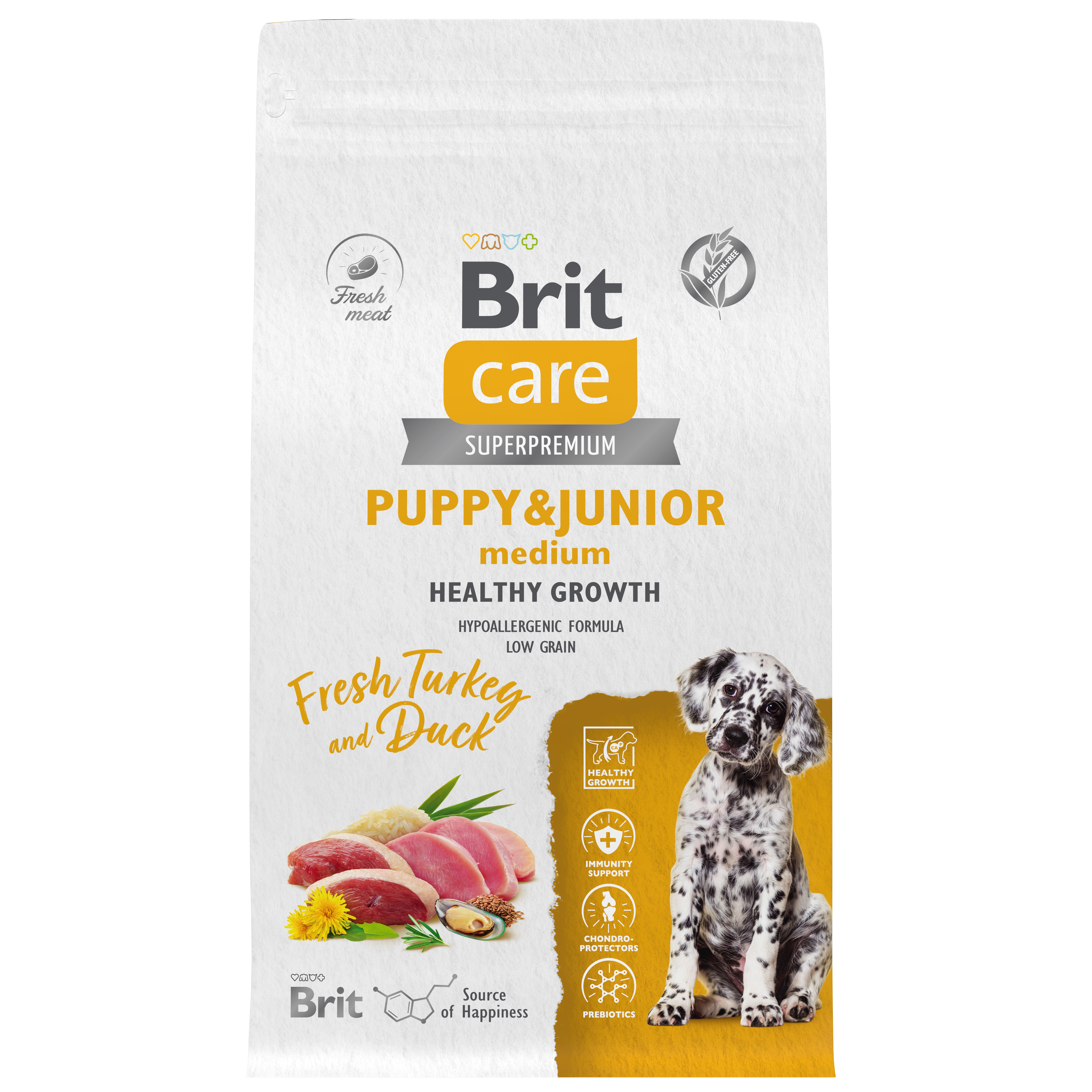 Корм для щенков Brit Care 1.5кг средних пород с индейкой и уткой - фото 3