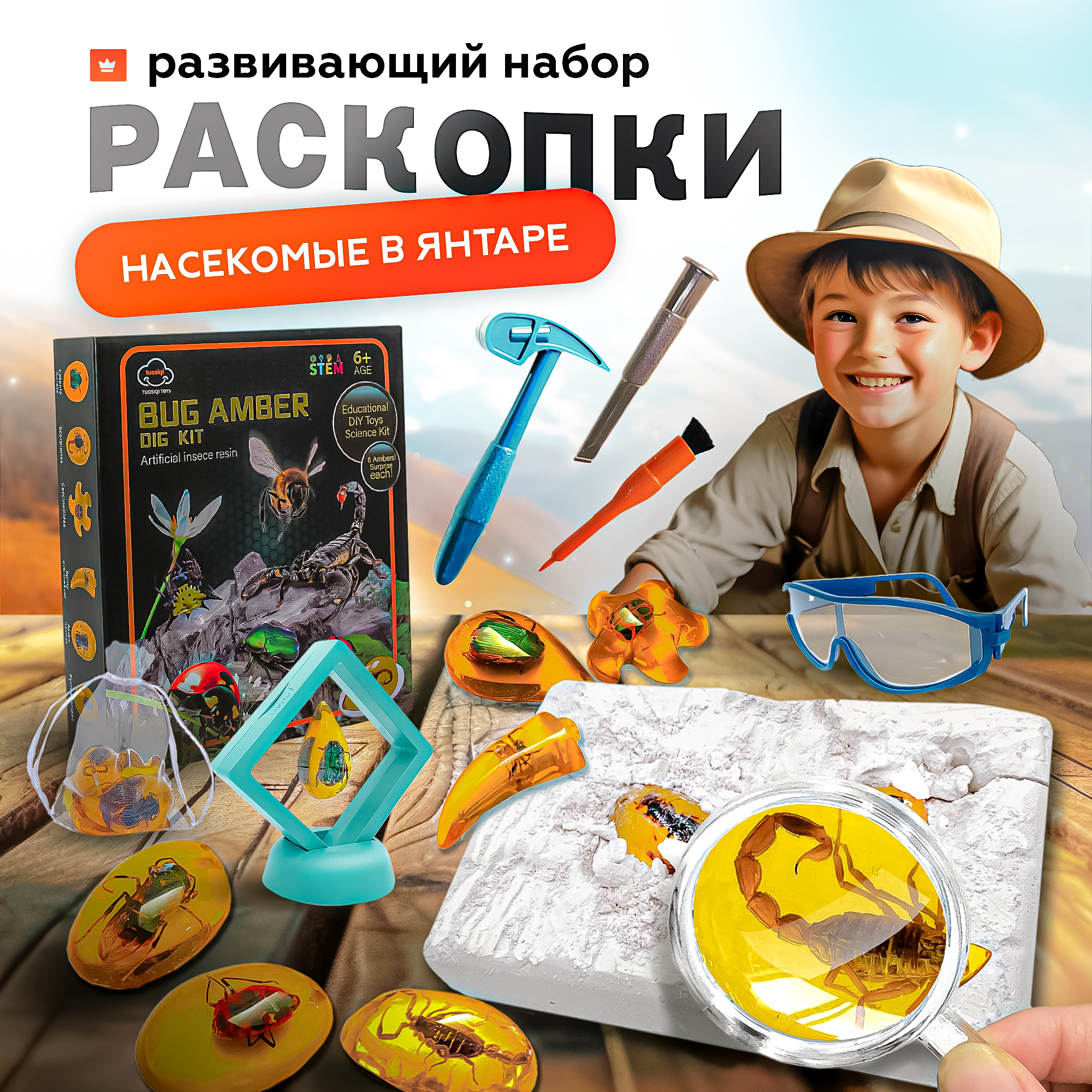 Набор для раскопок SHARKTOYS Насекомые в янтаре - фото 1