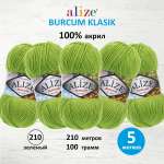 Пряжа Alize демисезонная универсальная акрил Burcum Klasik 100 гр 210 м 5 мотков 210 зеленый