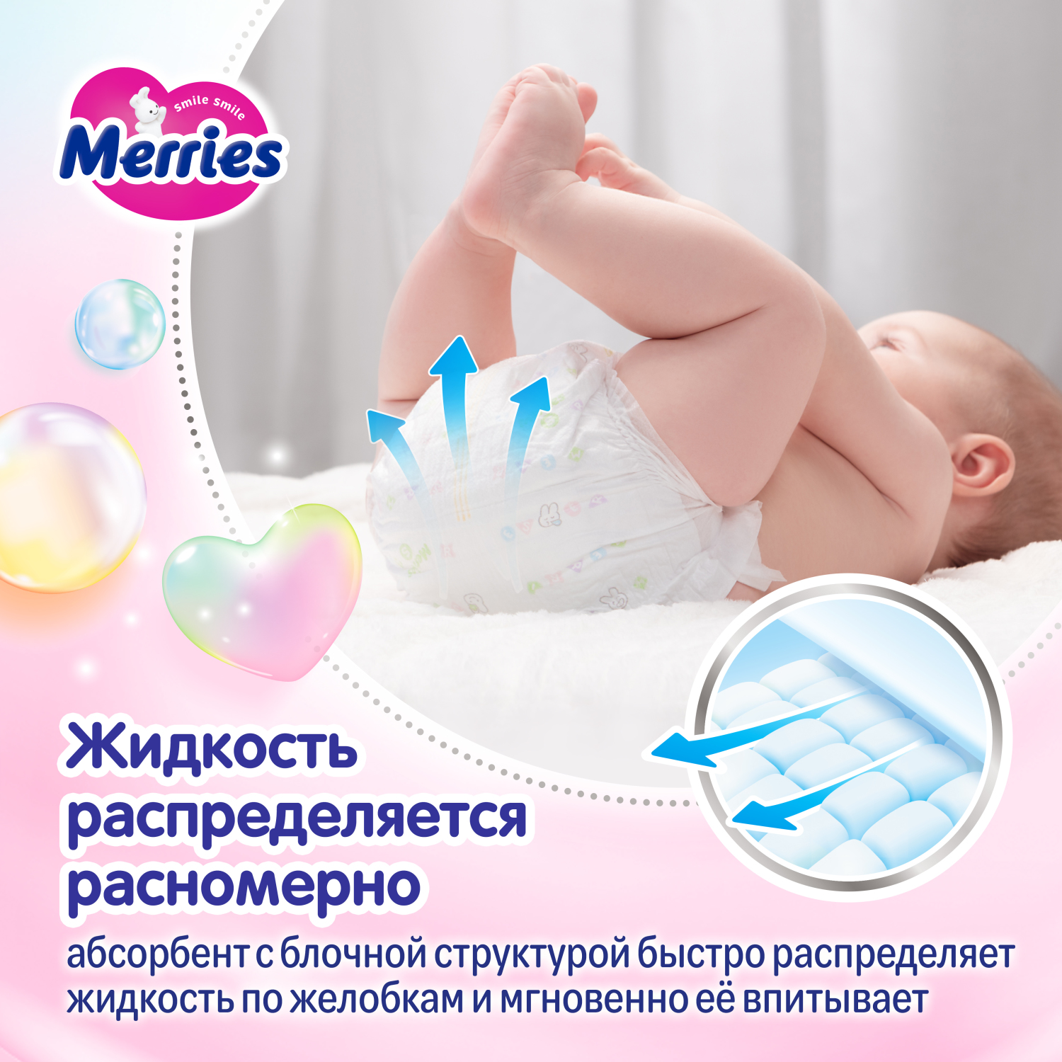 Подгузники Merries для новорожденных 1 (до 5кг) 68 шт. - фото 6