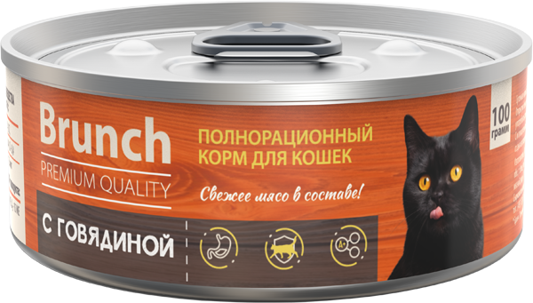 Корм полнорационный Brunch для кошек влажный Brunch с говядиной 100г - фото 1