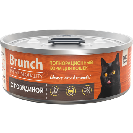 Корм полнорационный Brunch для кошек влажный Brunch с говядиной 100г