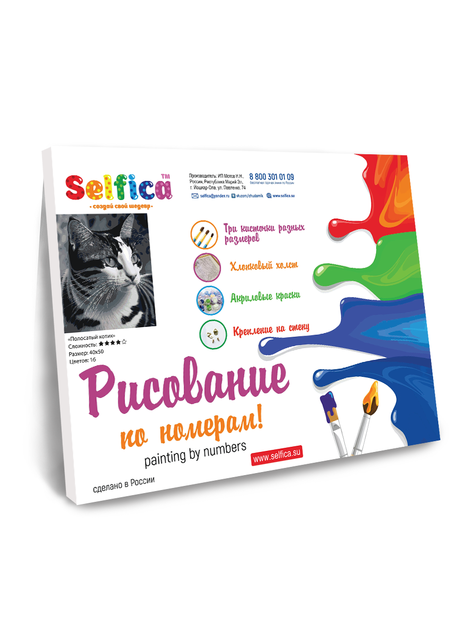 Картина по номерам Selfica Полосатый котик - фото 3