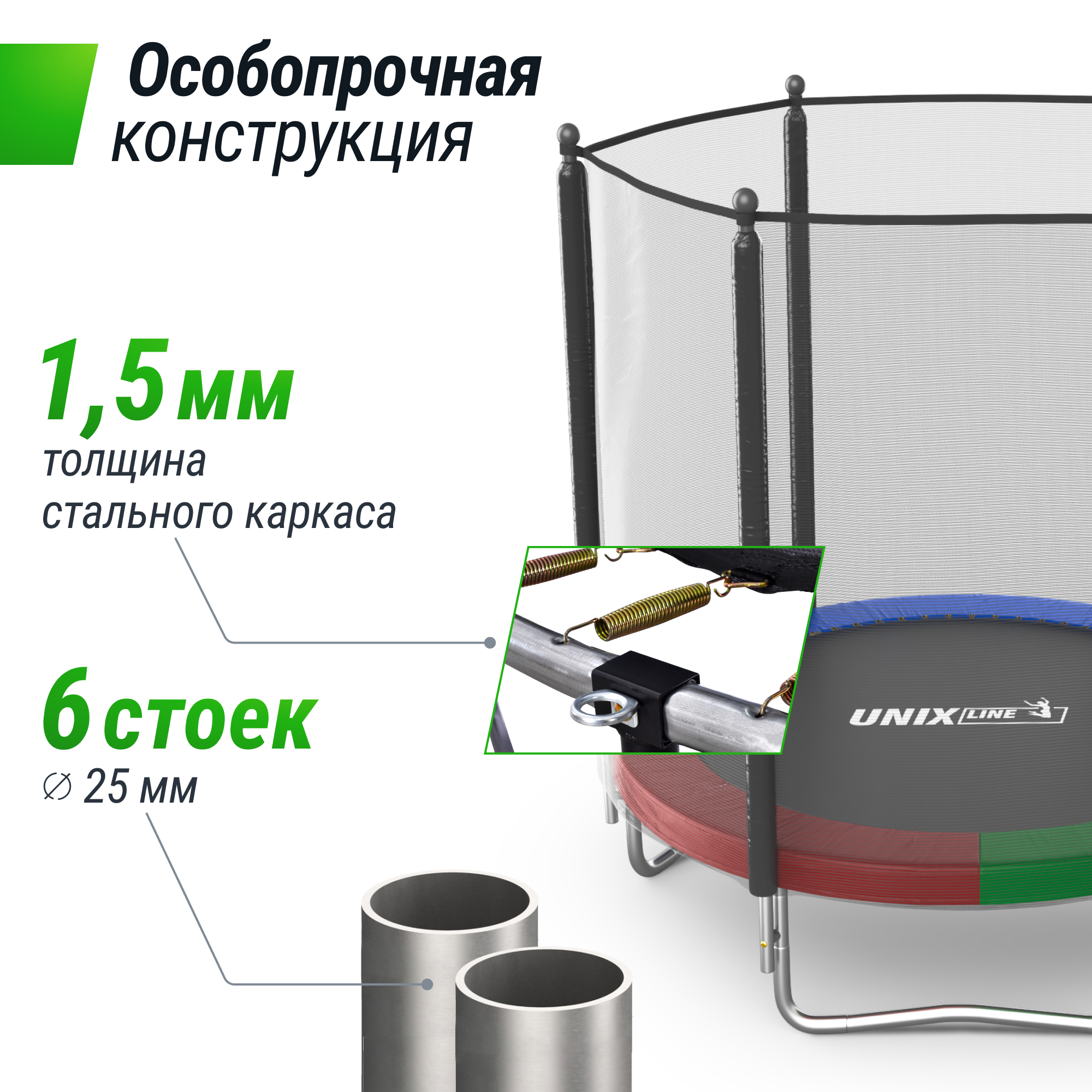 Батут каркасный Simple 6ft UNIX line с внешней защитной сеткой общий диаметр 183 см до 100 кг - фото 5
