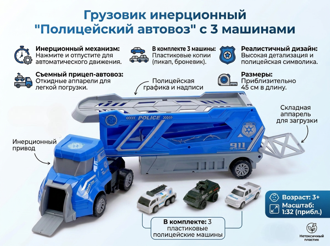 Изображение товара Автовоз Sima-Land Полицейский для детей старше 3 лет
