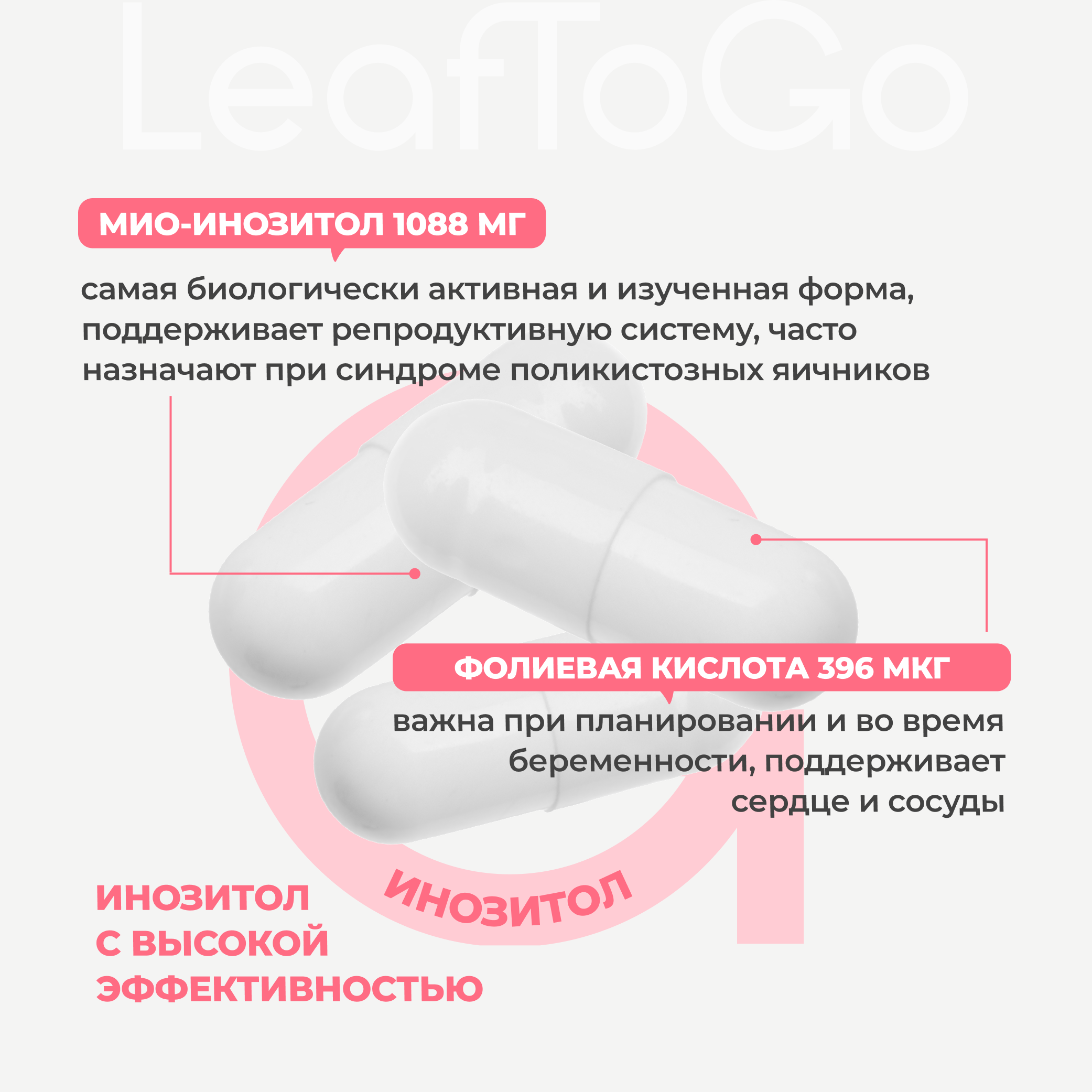 Витаминный комплекс LeafToGo Инозитол с фолиевой кислотой 90 капсул - фото 4