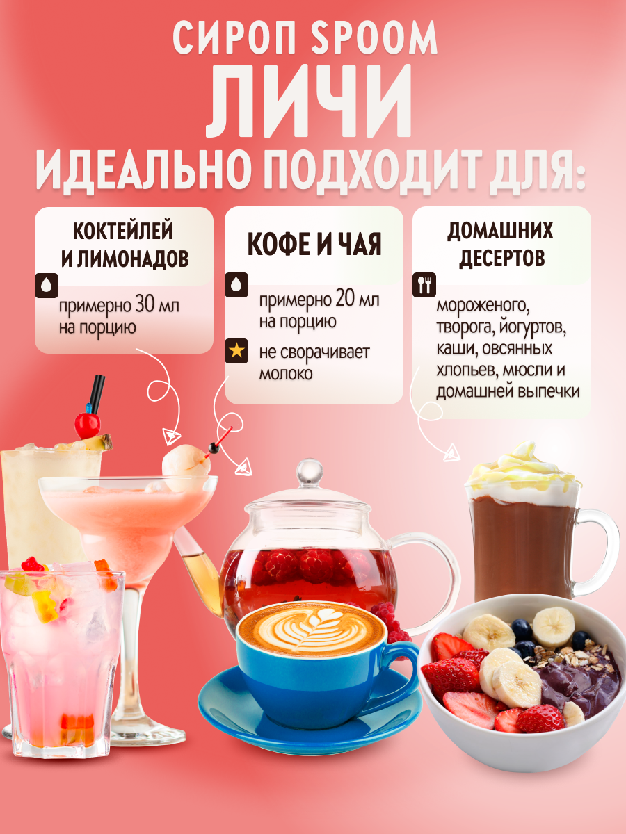 Сироп SPOOM Личи 1л для коктейлей лимонадов и десертов - фото 3