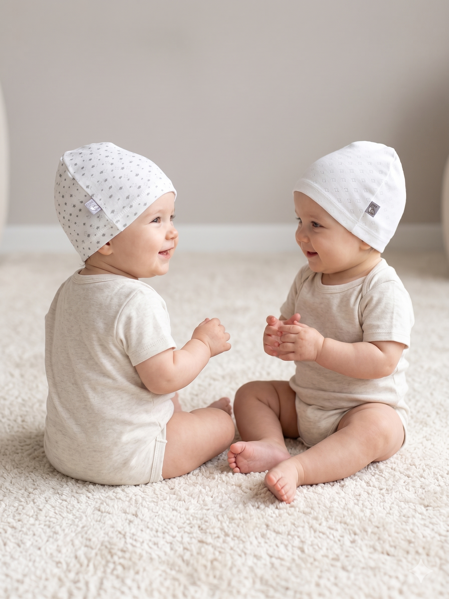 Изображение товара Комплект шапочек для новорожденного ТРИЯ из хлопка ажурная рибана