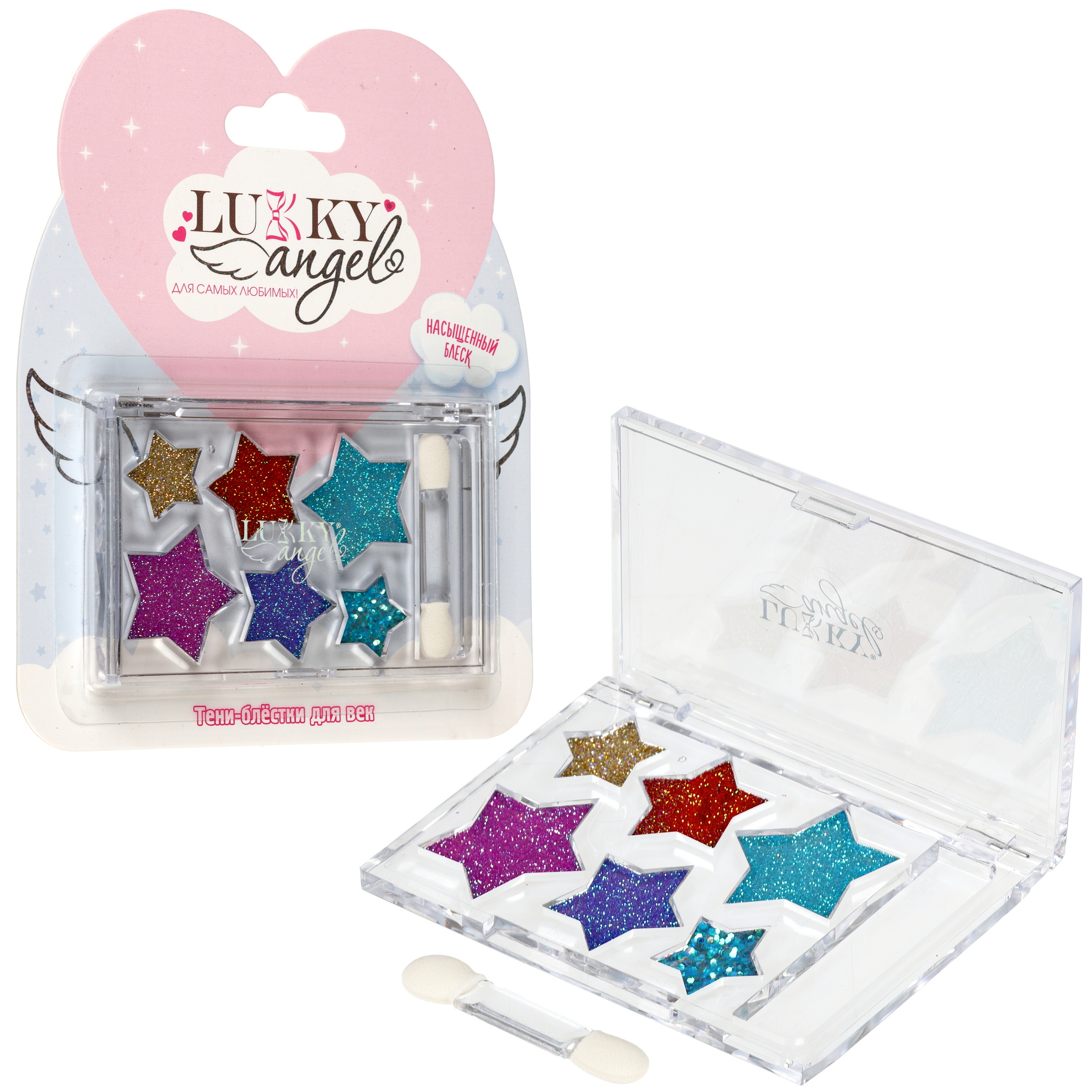 Тени для век LUKKY Angel с блёстками палетка Звездочки 6 цветов с аппликатором 5,4 г - фото 1