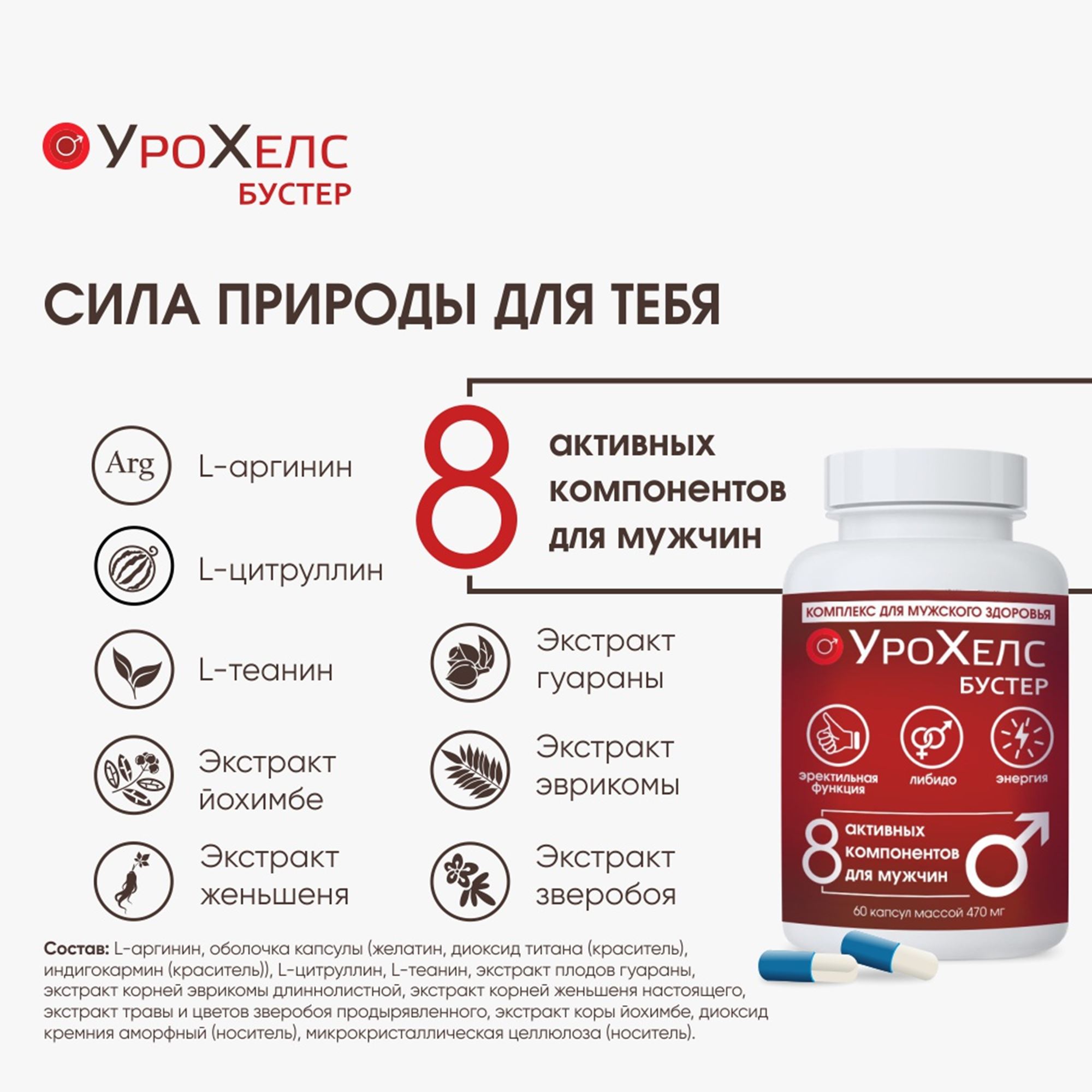 БАД VECTOR-MEDICA УРОХЕЛС БУСТЕР Возбудитель Таблетки для потенции Для мужчин Афродизиак - фото 4