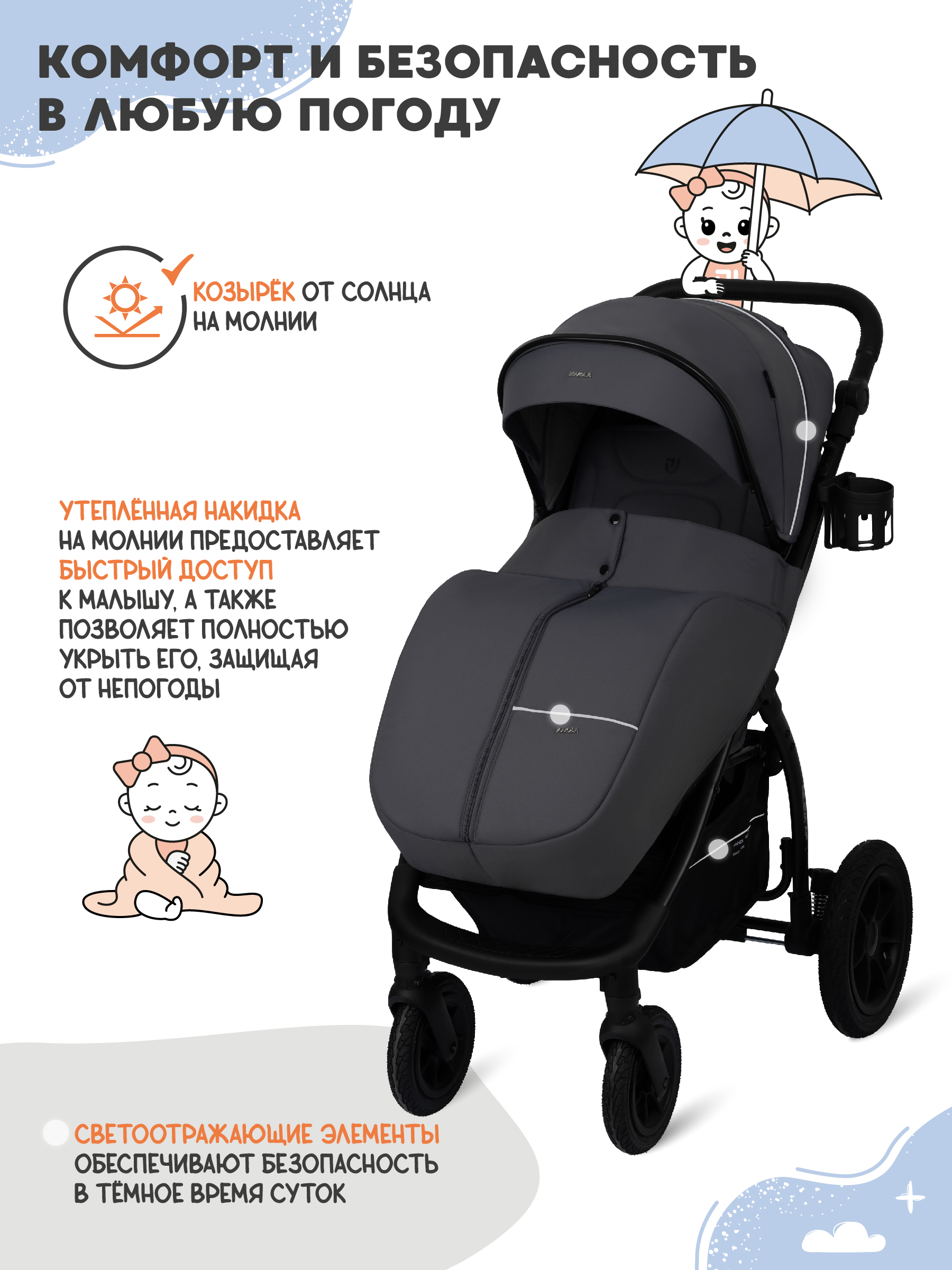Коляска прогулочная JOVOLA Selena Air Plus темно-серый - фото 3