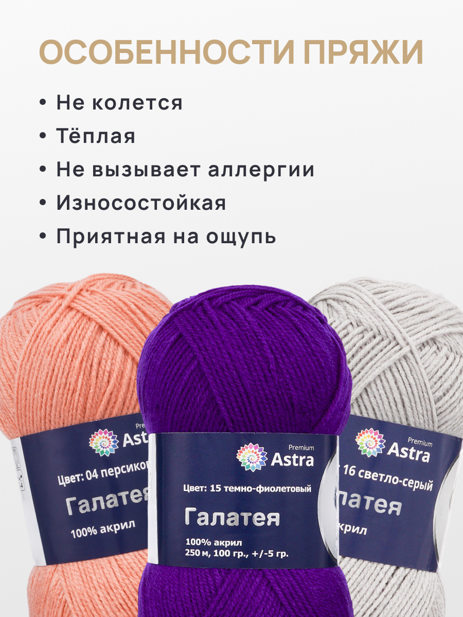 Пряжа Astra Premium Галатея акриловая 100 г 250 м 15 темно-фиолетовый 3 мотка - фото 3