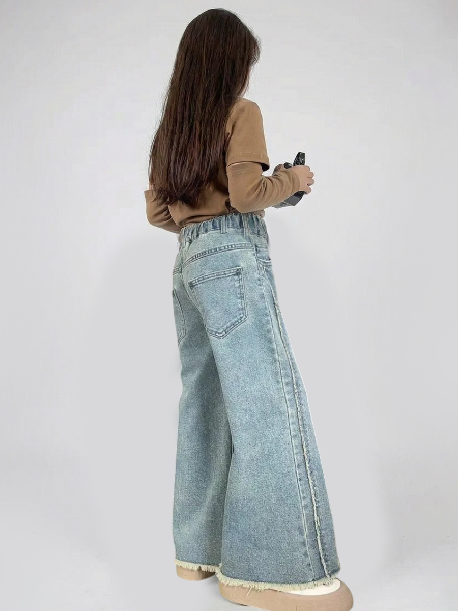 Джинсы iUkoworld Джинсы для девочки широкие палаццо на резинке - фото 5