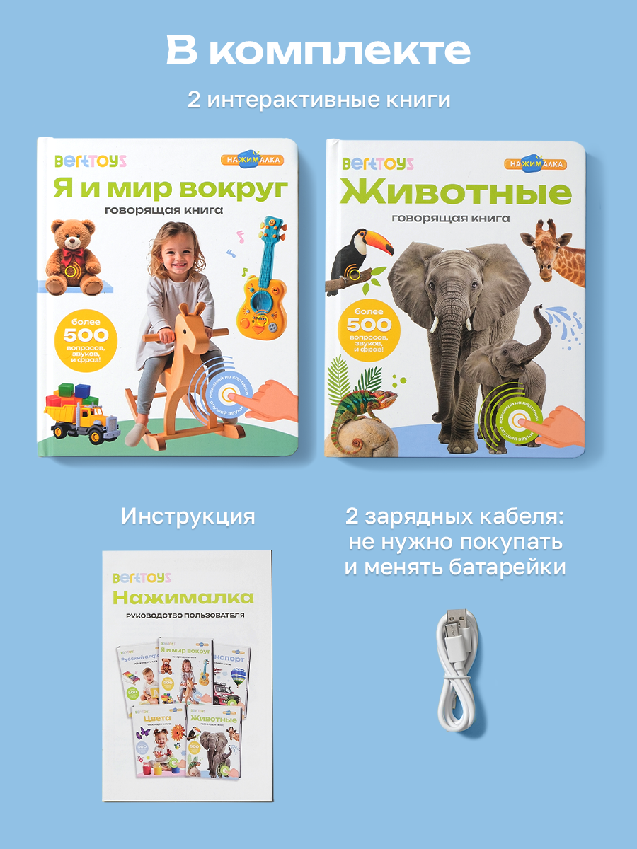 Комплект говорящих книжек BertToys Нажималки: Животные + Я и Мир Вокруг - фото 18