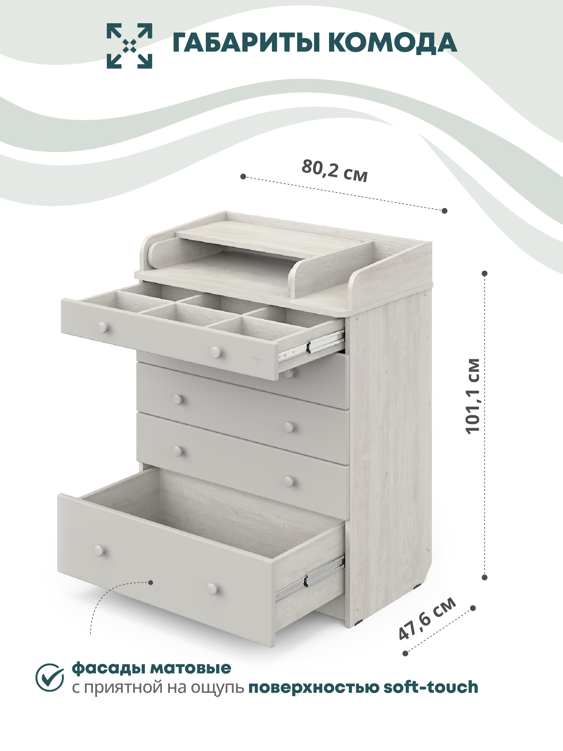 Комод пеленальный Aton Maks сосна касцина серый - фото 3