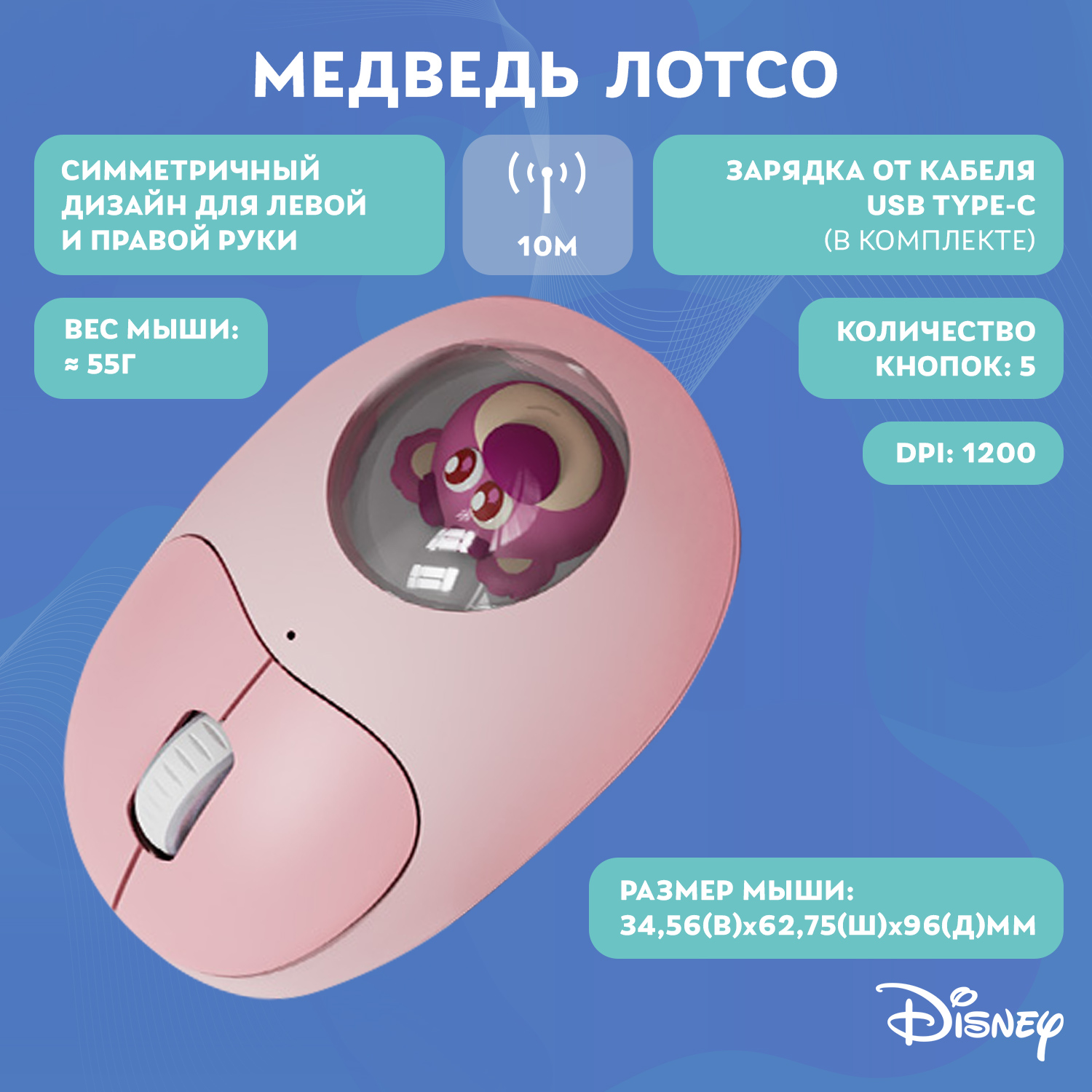Мышь беспроводная Disney История игрушек Медведь Лотсо QS-MS02 - фото 4