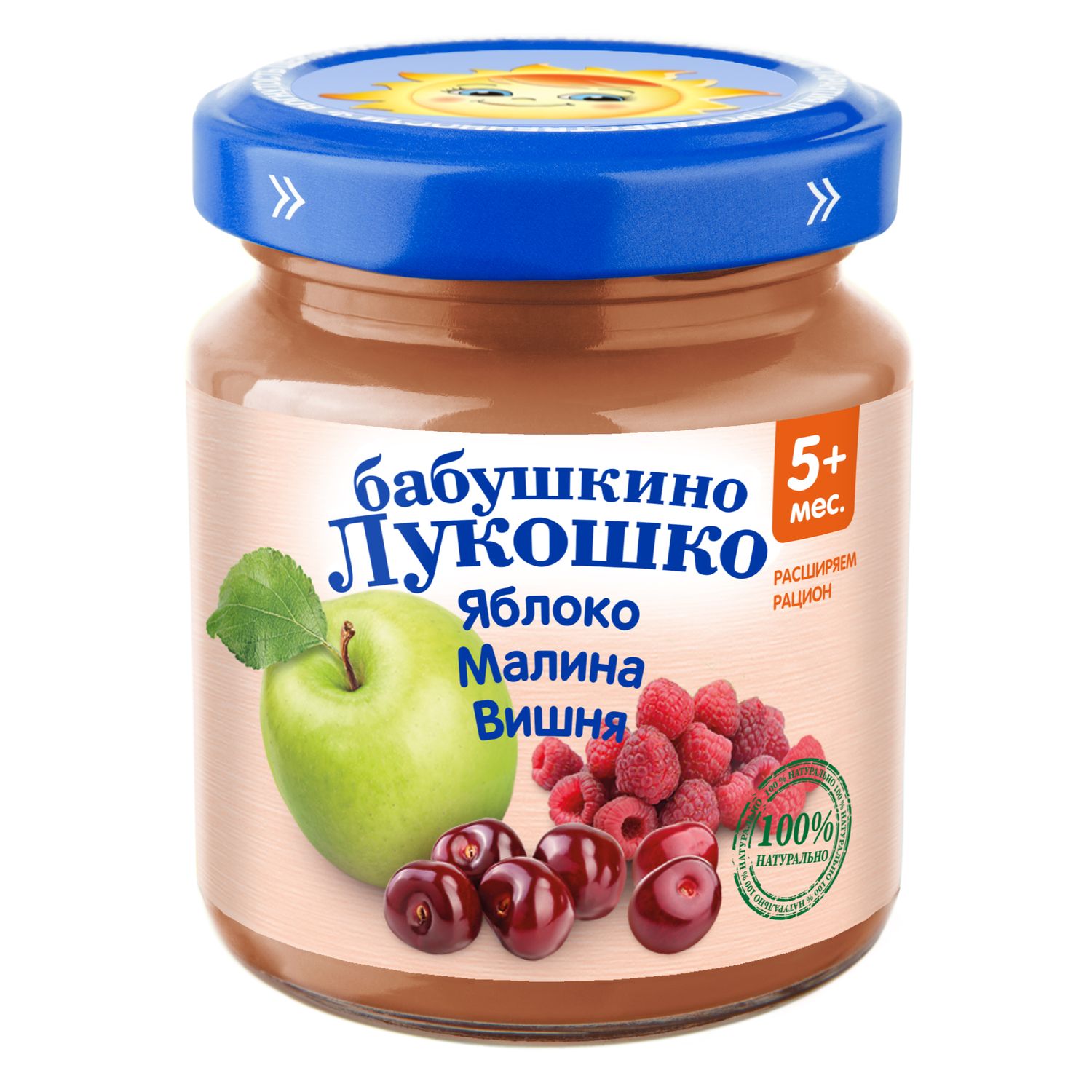 Пюре Бабушкино лукошко Яблоко-малина-вишня с 5 мес 100 г - фото 1