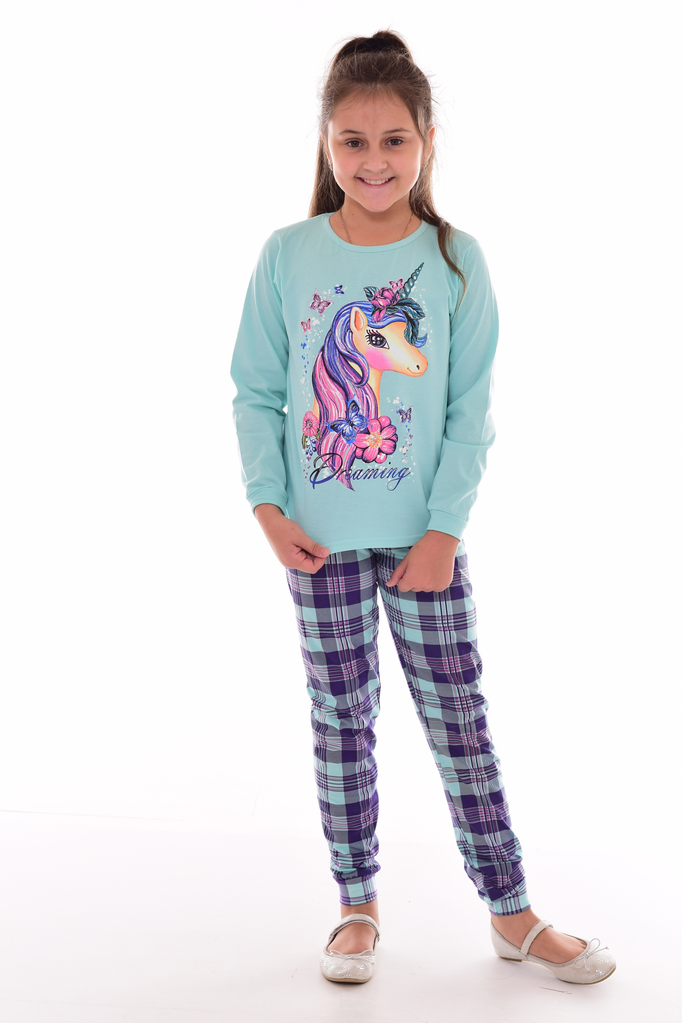 Пижама Новое кимоно 12-073б (ментол) Единорог - фото 4