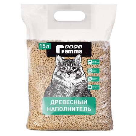 Наполнитель для кошек GAMMA древесный впитывающий мелкие гранулы 15л