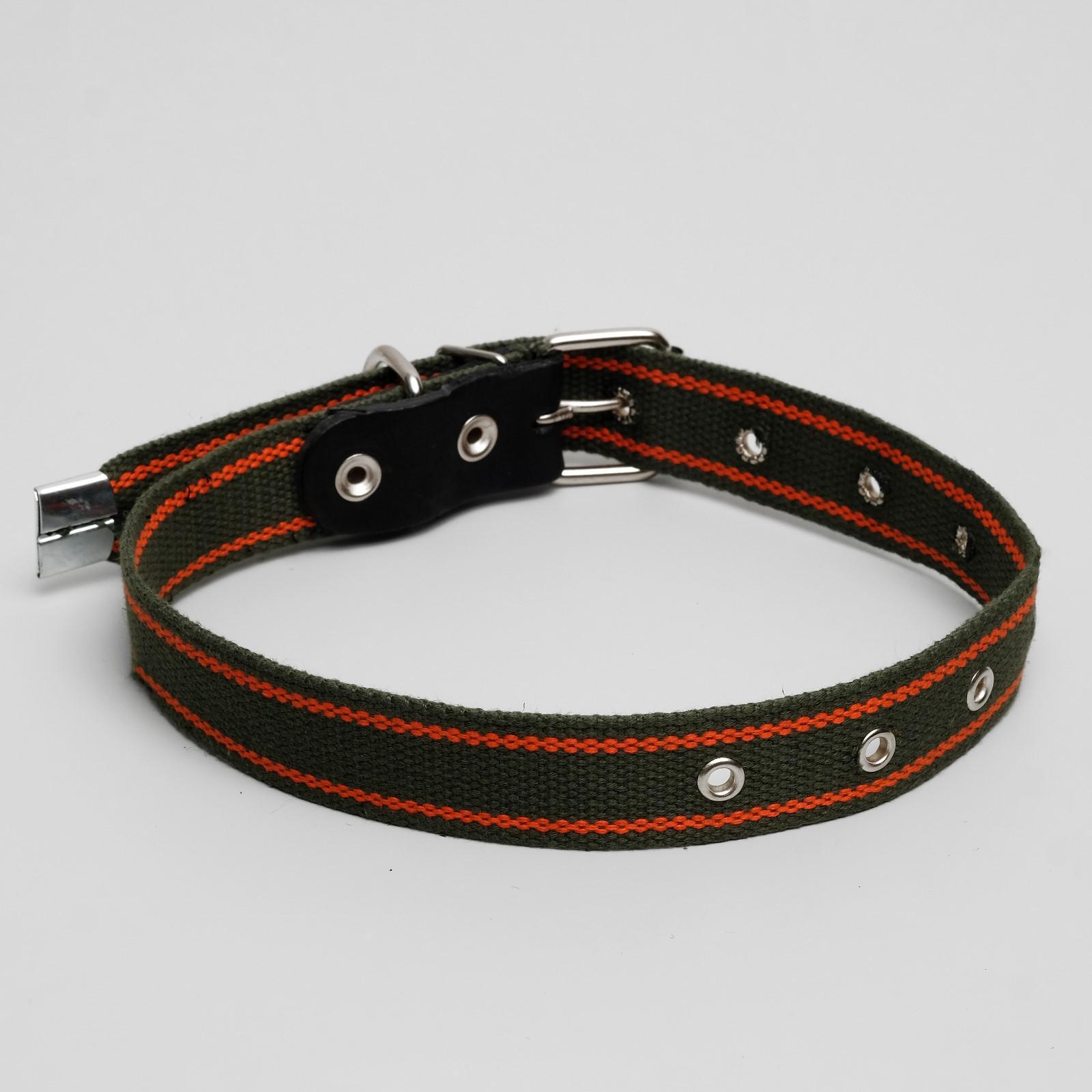 Ошейник Пижон брезентовый щенячий однослойный 67 х 3 см хаки/оранжевый - фото 1