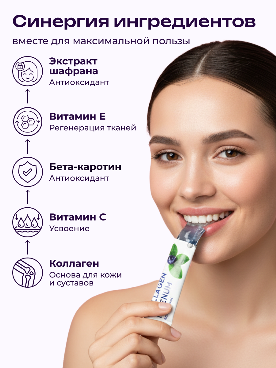 Коллаген пищевой в стиках COLLAGEN PREMIUM Черника - фото 2