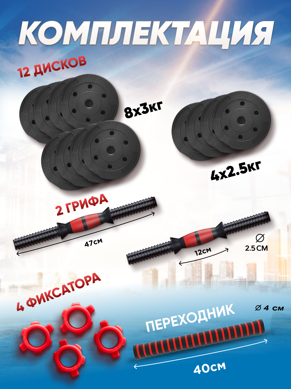 Набор блинов с грифом БлинДаГриф гантель 17кг 2 шт - фото 3