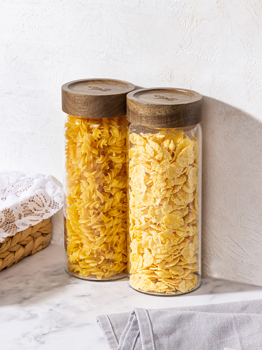Набор 2-х банок для хранения Elan Gallery 800 мл 8х8х21 см Crystal glass. стеклянные с закручивающимися крышками из акации - фото 6