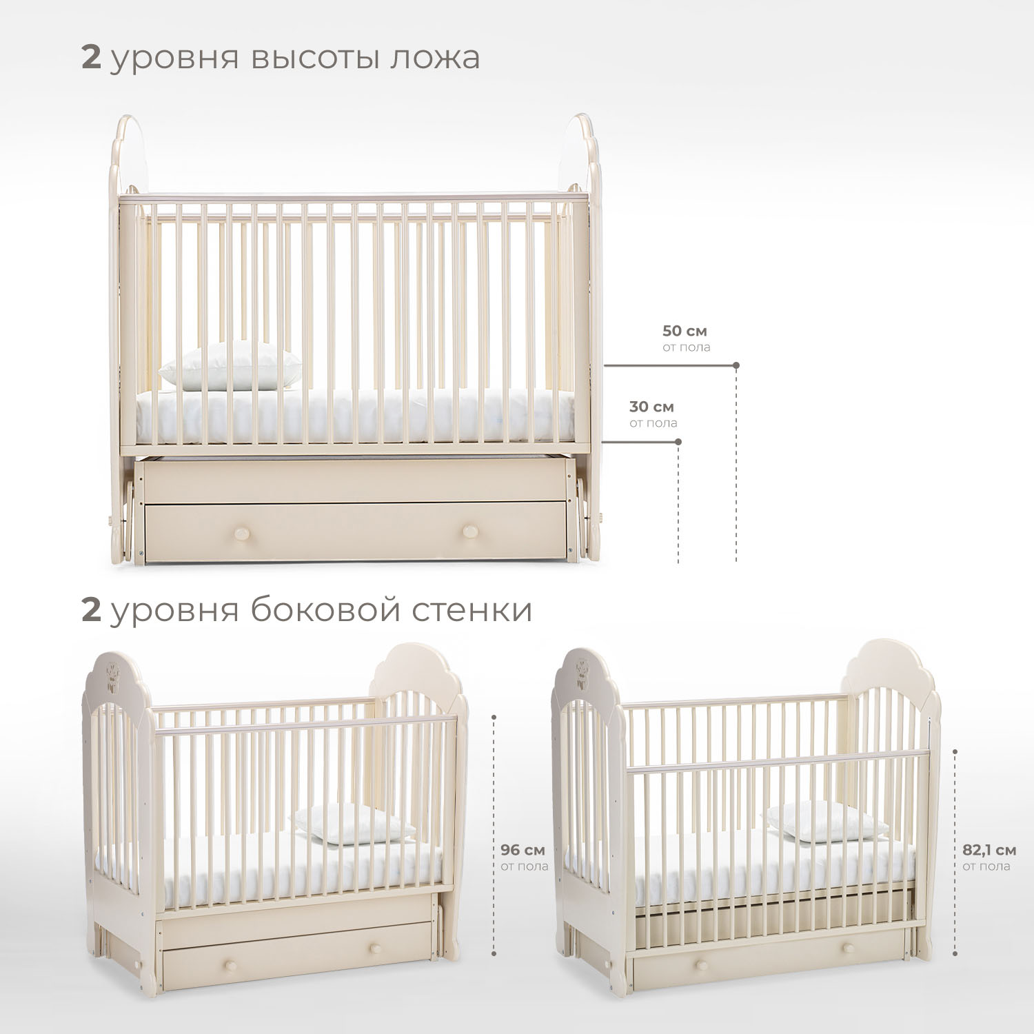 Детская кроватка Nuovita прямоугольная, поперечный маятник (слоновая кость) - фото 3
