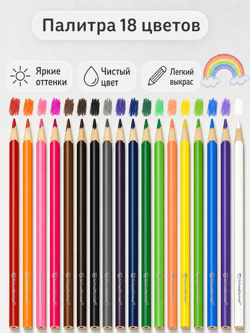 Карандаши цветные SCHOOLFORMAT 18 шт. - фото 2