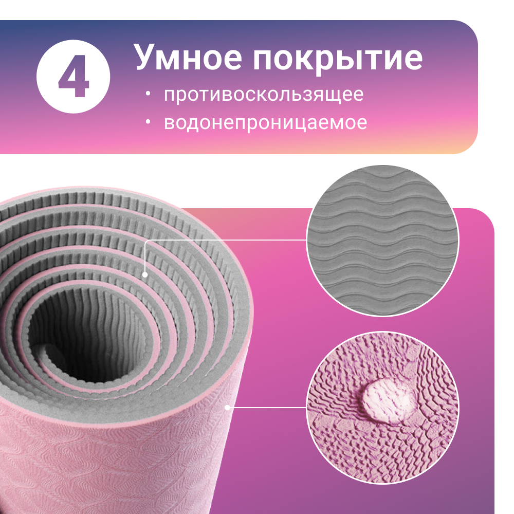 Спортивный гимнастический коврик ZDK Nonstopika Relax размер 183*61*0 6см бежево-серый - фото 5