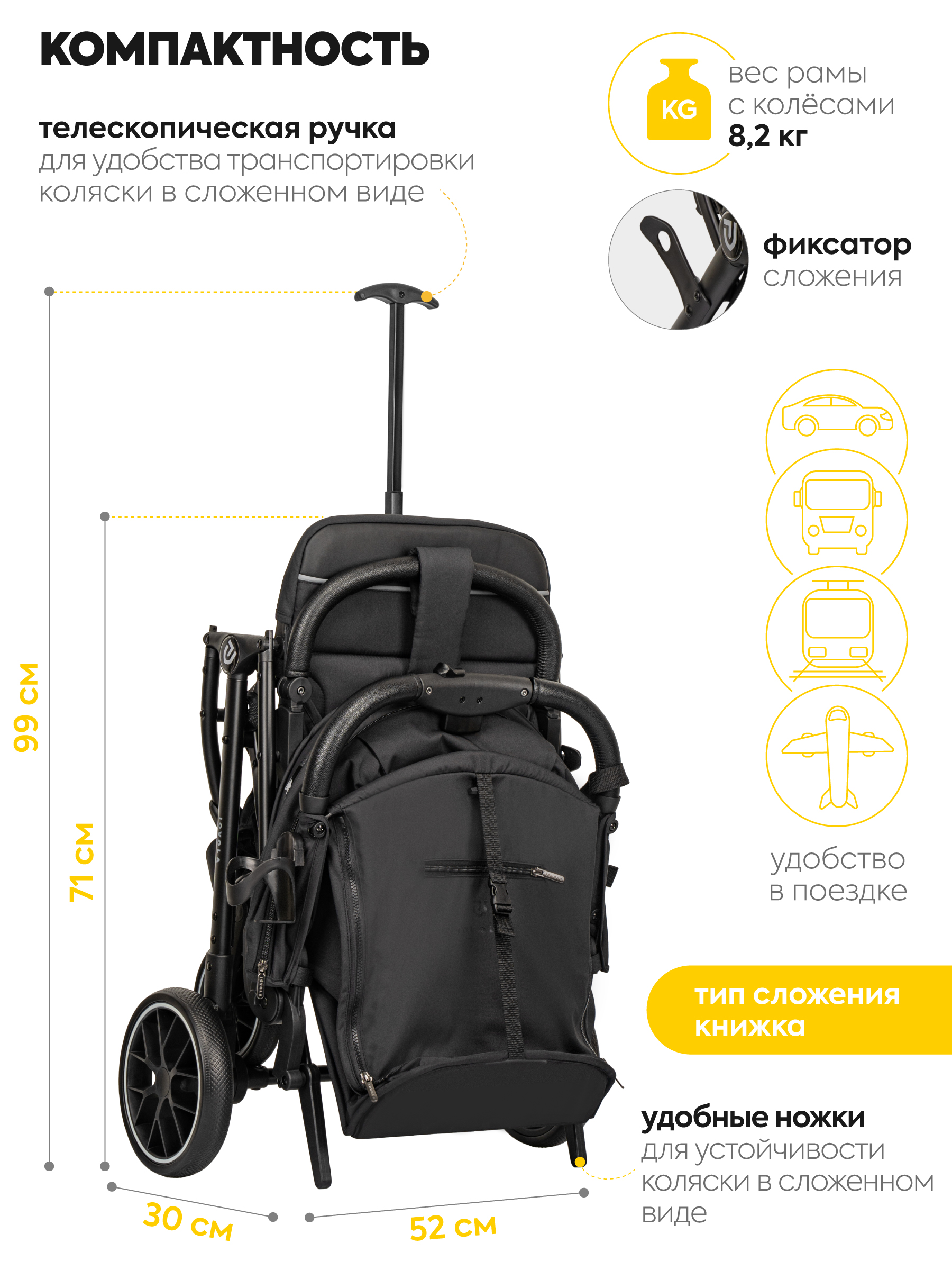 Коляска прогулочная JOVOLA Specter черный - фото 11