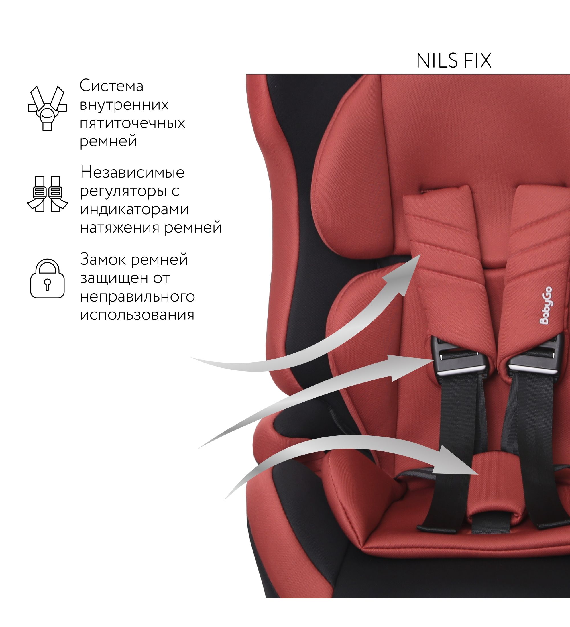 Автокресло BabyGo Nils Fix New Isofix 1/2/3 (9-36 кг) красный - фото 9